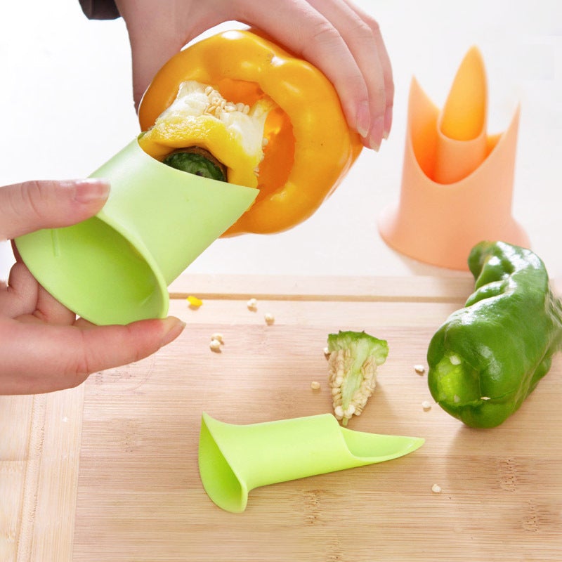 "Multifunktionell grönsaksurkärnare av livsmedelsgodkänd silikon i kompakt design för enkel urkärning av paprika och grönsake