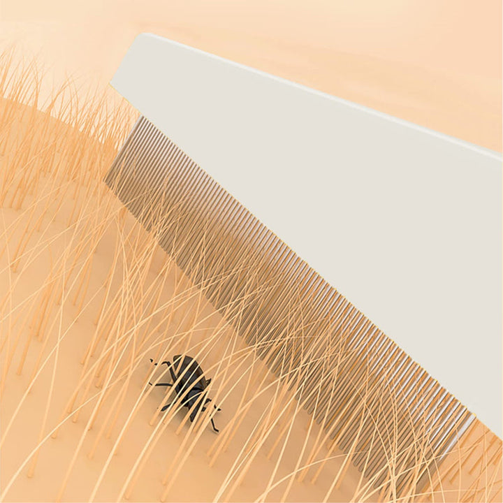 "Multifunktionell husdjurskam med tunna stålnålar och rundade stift för effektiv och säker pälsvård, för alla pälstyper."