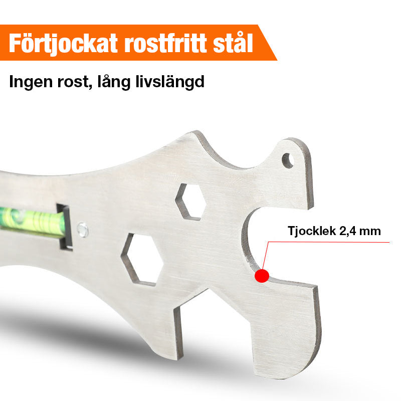 "Multifunktionell justerbar vinkelnyckel i rostfritt stål, perfekt för trånga utrymmen och precision inom GDS-projekt."