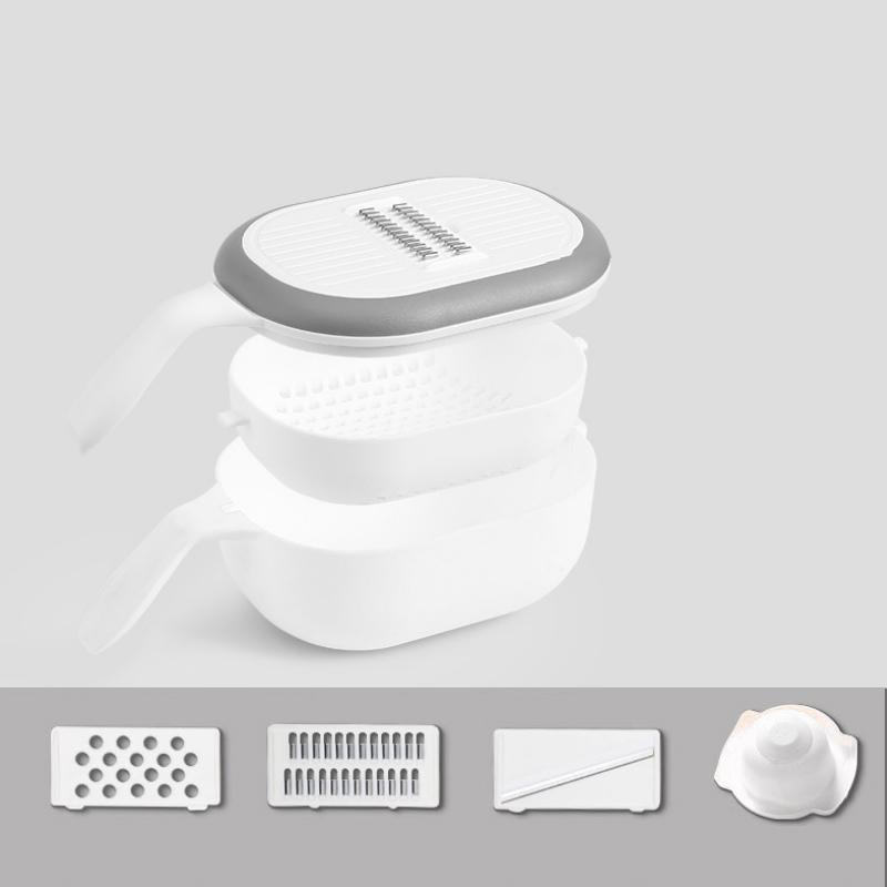 "Multifunktionell köksavloppskorg med skivare, tre blad, rostfritt stål, integrerad dränering, i blå, vit, rosa."