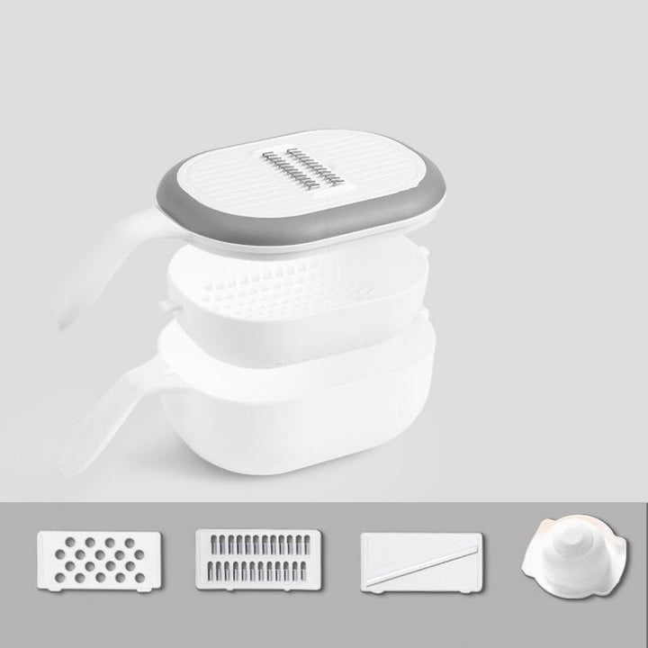 "Multifunktionell köksavloppskorg med skivare, tre blad, rostfritt stål, integrerad dränering, i blå, vit, rosa."