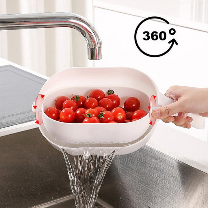 "Multifunktionell köksavloppskorg med skivare, tre blad, rostfritt stål, integrerad dränering, i blå, vit, rosa."