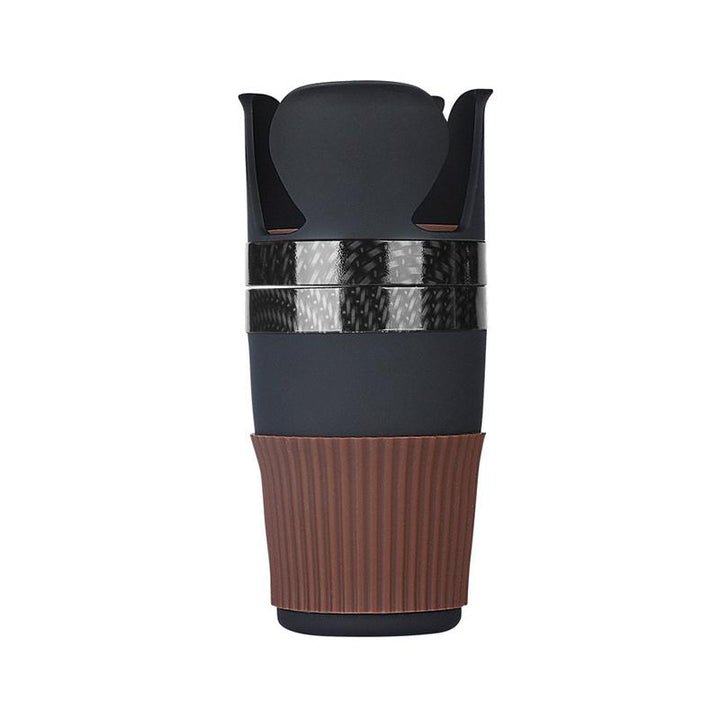 Multifunktionell kopphållaradapter för bilar, svart design, 360° rotation, förvarar drycker och tillbehör organiserat.