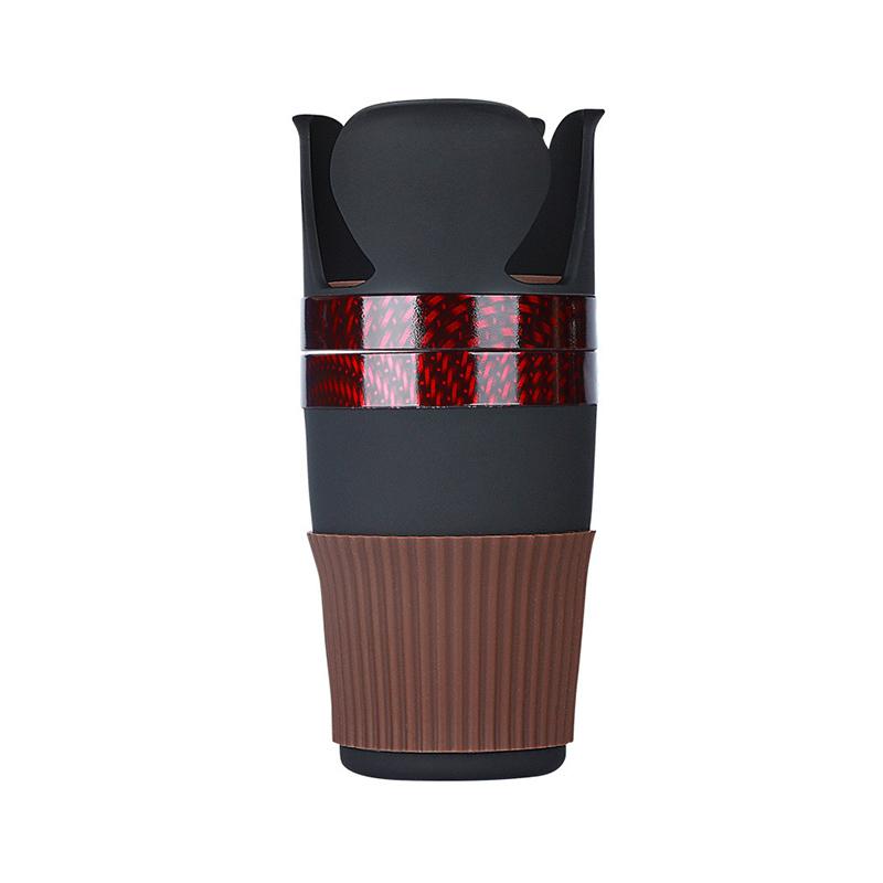 Multifunktionell kopphållaradapter för bilar, svart design, 360° rotation, förvarar drycker och tillbehör organiserat.