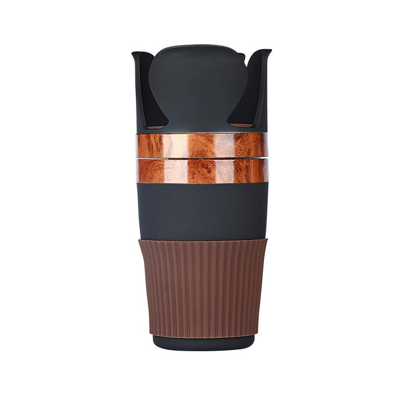 Multifunktionell kopphållaradapter för bilar, svart design, 360° rotation, förvarar drycker och tillbehör organiserat.