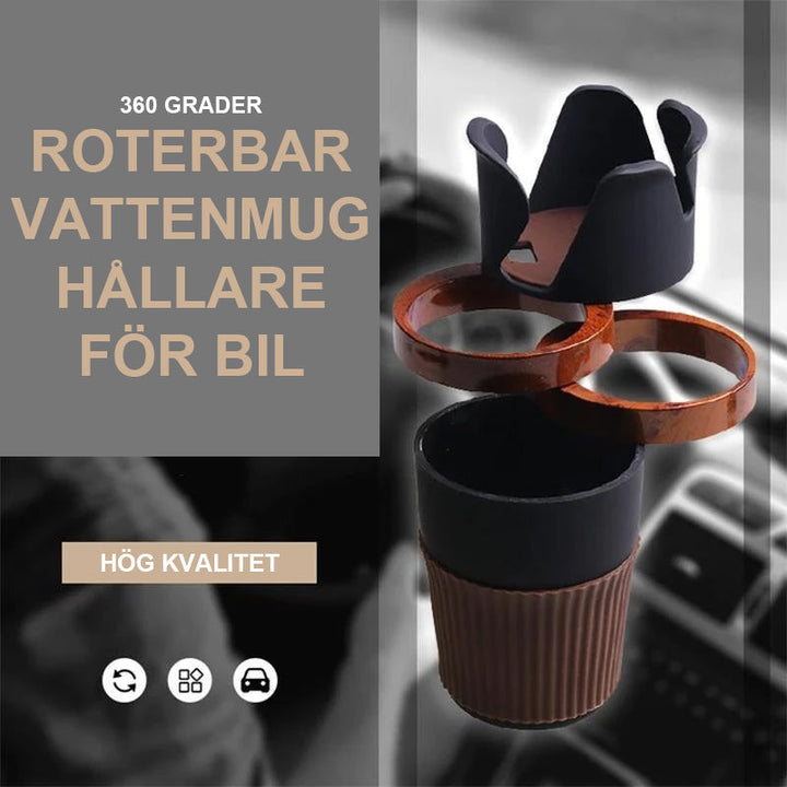 Multifunktionell kopphållaradapter för bilar, svart design, 360° rotation, förvarar drycker och tillbehör organiserat.