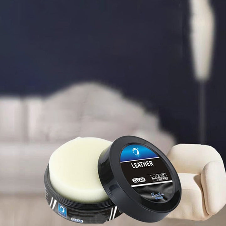 "Multifunktionell läderrengöringskräm för möbler och accessoarer, effektiv fläckborttagning och glans utan vatten."