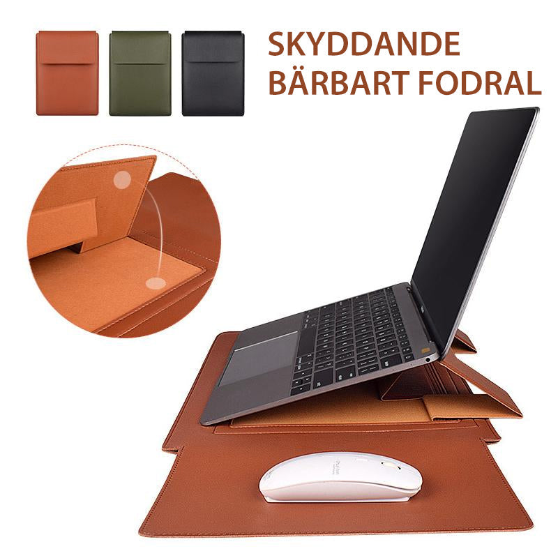 "Multifunktionell laptopväska i elegant PU-läder med ställfunktion, ideal för stilmedvetna, hållbar och vattentålig."