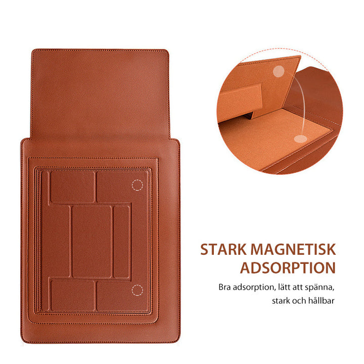 "Multifunktionell laptopväska i elegant PU-läder med ställfunktion, ideal för stilmedvetna, hållbar och vattentålig."