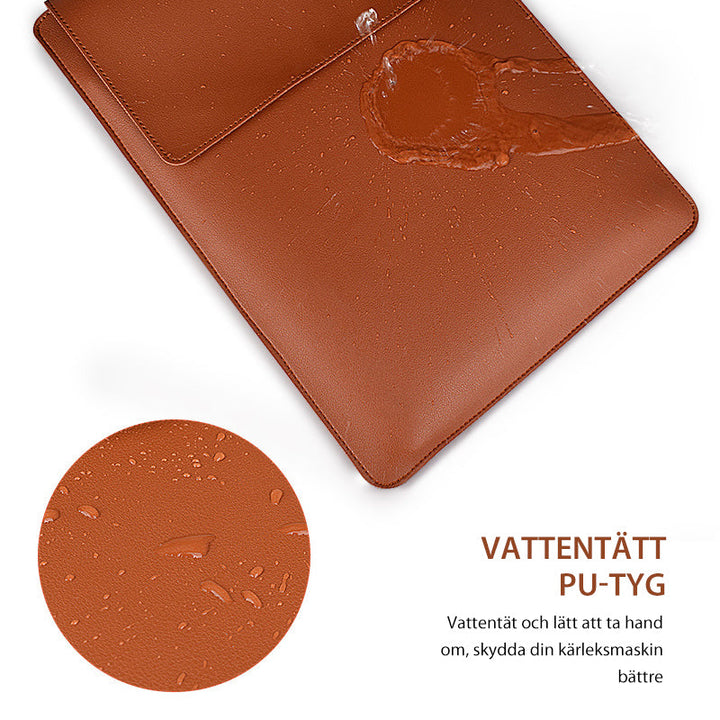 "Multifunktionell laptopväska i elegant PU-läder med ställfunktion, ideal för stilmedvetna, hållbar och vattentålig."