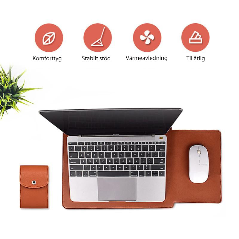 "Multifunktionell laptopväska i elegant PU-läder med ställfunktion, ideal för stilmedvetna, hållbar och vattentålig."
