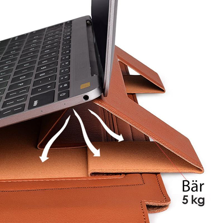 "Multifunktionell laptopväska i elegant PU-läder med ställfunktion, ideal för stilmedvetna, hållbar och vattentålig."