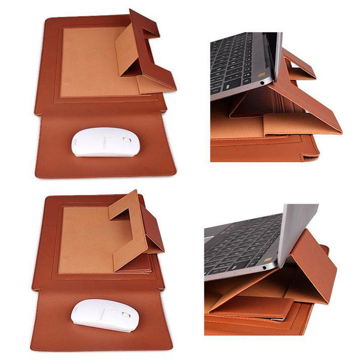 "Multifunktionell laptopväska i elegant PU-läder med ställfunktion, ideal för stilmedvetna, hållbar och vattentålig."