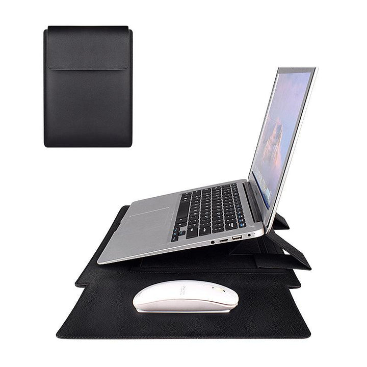 "Multifunktionell laptopväska i elegant PU-läder med ställfunktion, ideal för stilmedvetna, hållbar och vattentålig."