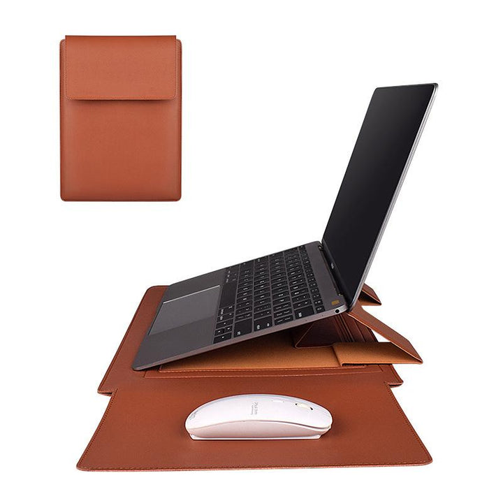 "Multifunktionell laptopväska i elegant PU-läder med ställfunktion, ideal för stilmedvetna, hållbar och vattentålig."