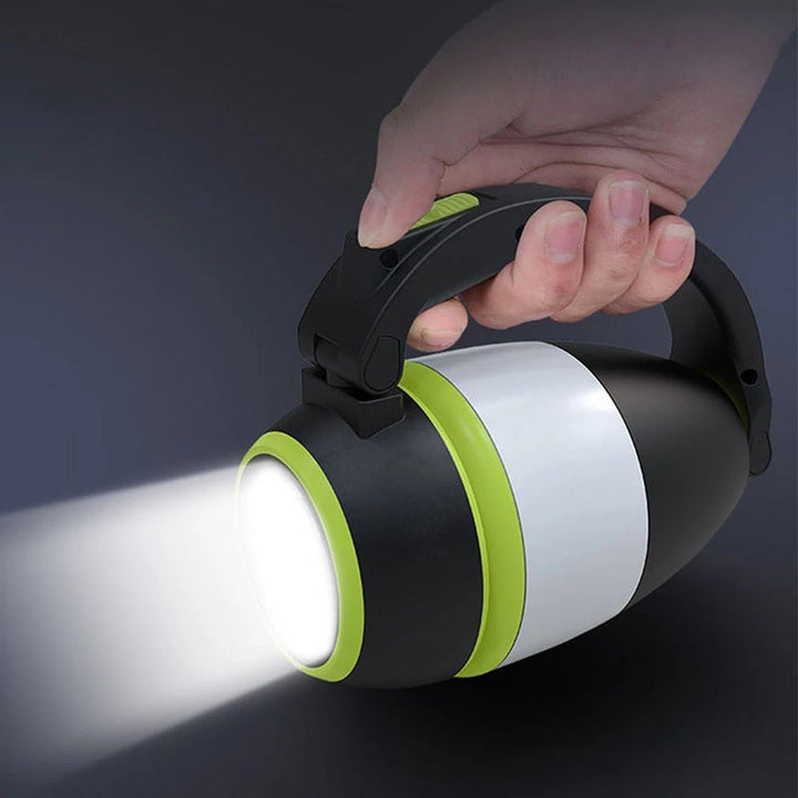 "Multifunktionell LED-uppladdningsbar campinglampa i röd, grön, blå, handhållen lyktor och bordslampa, 360° rotation."