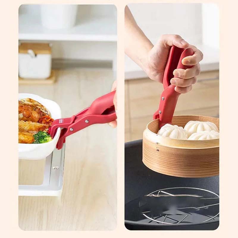 "Multifunktionell skålklämma i grön och röd för säkert grepp; modern design för alla skålstorlekar, halkfri och justerbar."