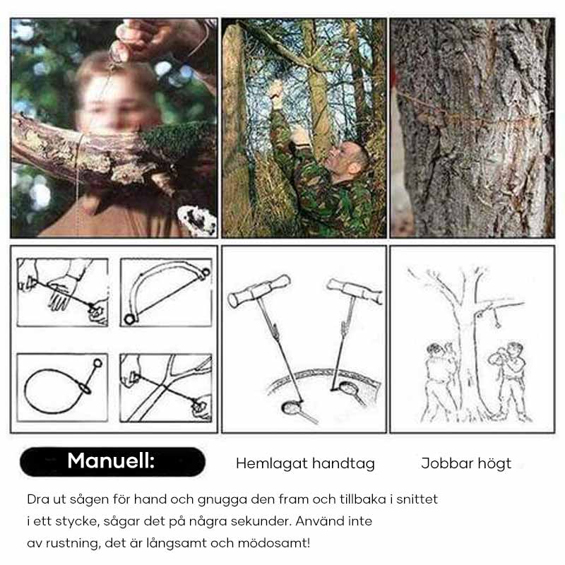 "Multifunktionell ståltrådöverlevnadssåg för utomhus, kompakt design med ringhandtag, idealisk för camping och vandring."
