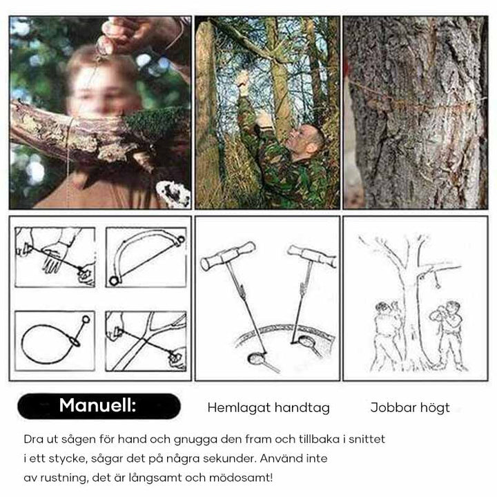 "Multifunktionell ståltrådöverlevnadssåg för utomhus, kompakt design med ringhandtag, idealisk för camping och vandring."