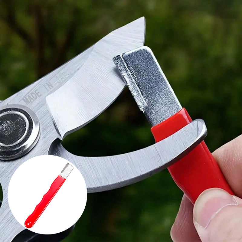"Multifunktionell trädgårdsverktygsslipmaskin, kompakt design, röd och svart, för skarpa redskap och lätt användning."