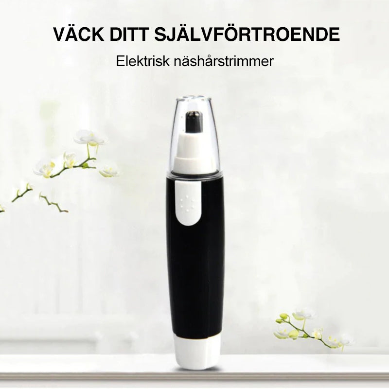 "Multifunktionell trådlös näs- och öronhårtrimmer för herrar, kompakt svart design med ergonomiskt grepp."