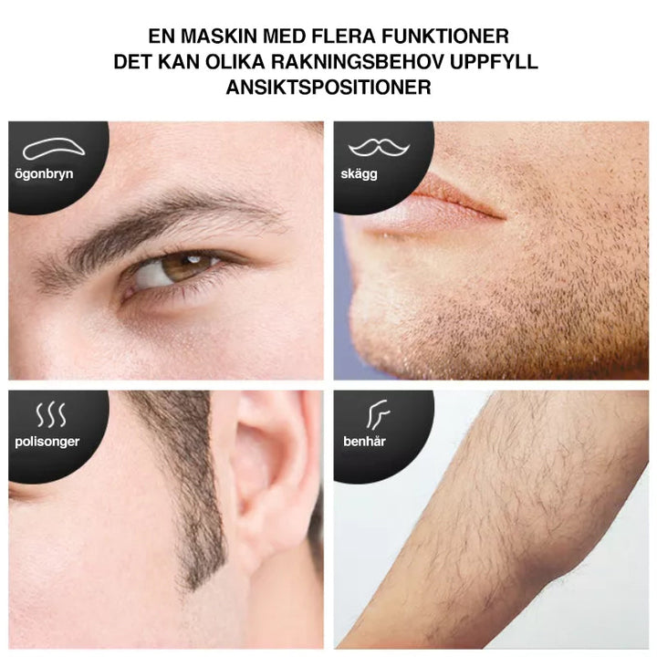 "Multifunktionell trådlös näs- och öronhårtrimmer för herrar, kompakt svart design med ergonomiskt grepp."