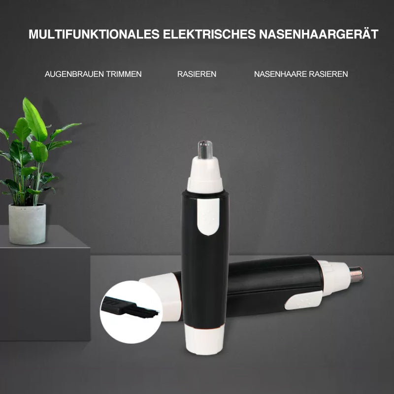 "Multifunktionell trådlös näs- och öronhårtrimmer för herrar, kompakt svart design med ergonomiskt grepp."