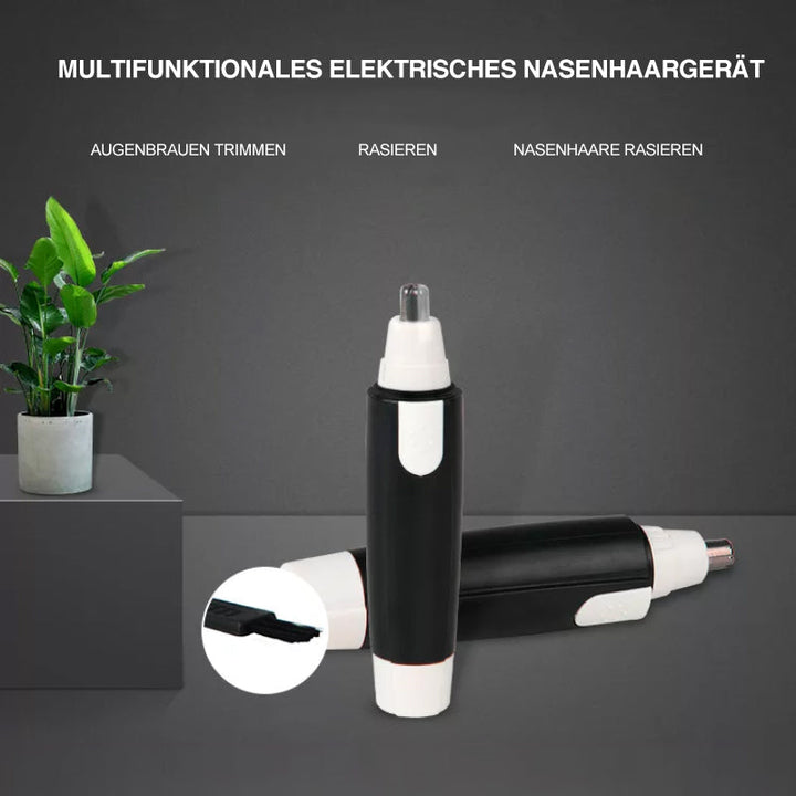 "Multifunktionell trådlös näs- och öronhårtrimmer för herrar, kompakt svart design med ergonomiskt grepp."