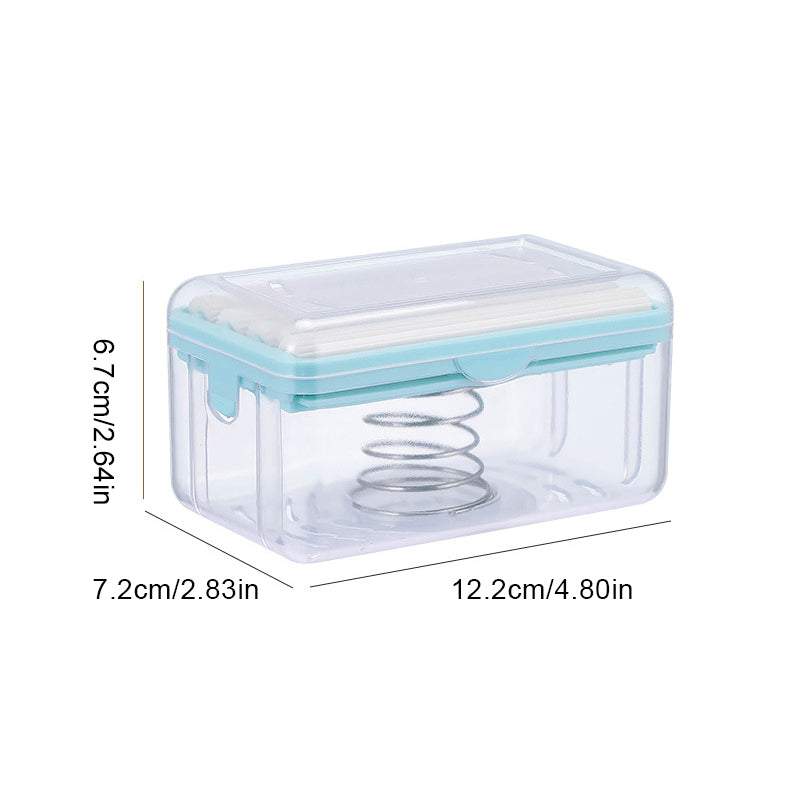 "Multifunktionell tvållåda i grå och blå, kompakt för badrum, med bubbelgenerator och anti-glid, hållbart PP-material."