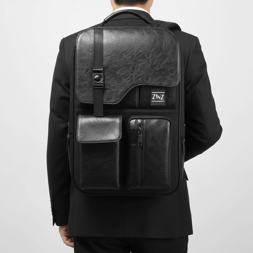Närmast på vattentätt material och dragkedjor. Multifunktionell unisex ryggsäck som skyddar din laptop/utrustning.