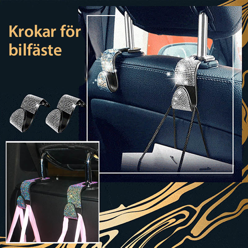 Multifunktionella flerfärgade och vita bilkrokar på baksäte för effektiv förvaring och stilfull bilinteriör.