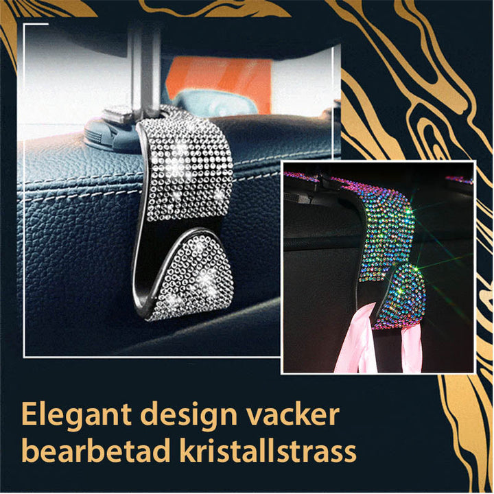 Multifunktionella flerfärgade och vita bilkrokar på baksäte för effektiv förvaring och stilfull bilinteriör.