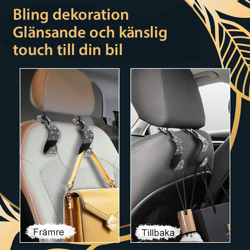 Multifunktionella flerfärgade och vita bilkrokar på baksäte för effektiv förvaring och stilfull bilinteriör.