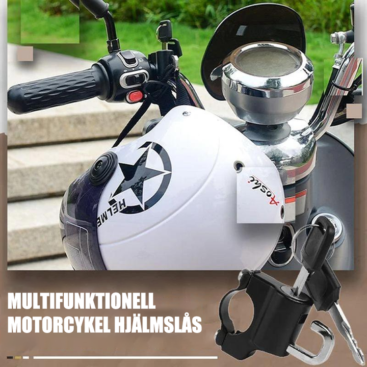 "Multifunktionellt aluminium hjälmlås för motorcykel, robust svart design, passar halv- och helhjälmar."