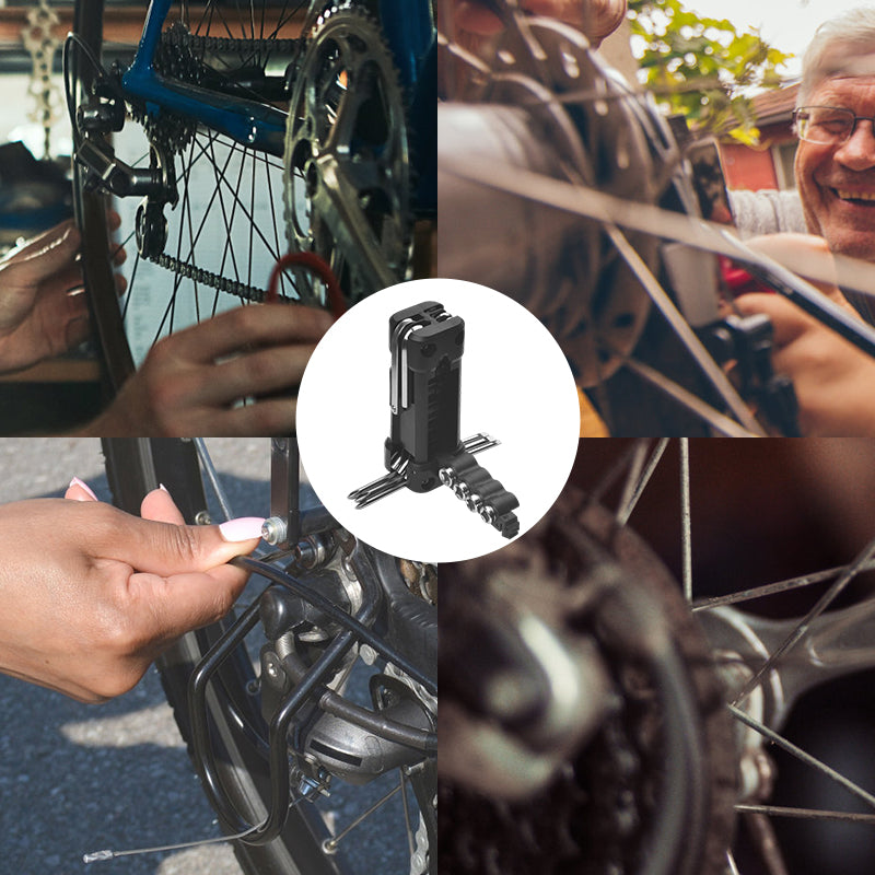 Multifunktionellt däckreparationsverktyg i rostfritt stål för utomhusbruk, idealiskt för cykling och campingäventyr.