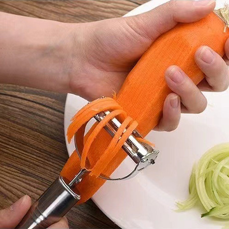 "Multifunktionellt tre-delat skalarset i rostfritt stål, ergonomisk design med vassa blad för säker och effektiv matberedning