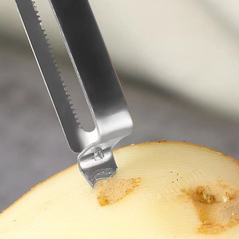 "Multifunktionellt tre-delat skalarset i rostfritt stål, ergonomisk design med vassa blad för säker och effektiv matberedning