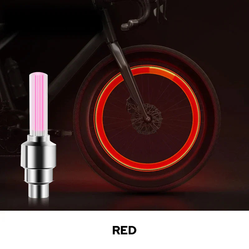 "Multikolor LED-lampa för däckventil lyser i olika färger, ökar synlighet och stil vid bil-, cykel- eller motorcykelkörning."