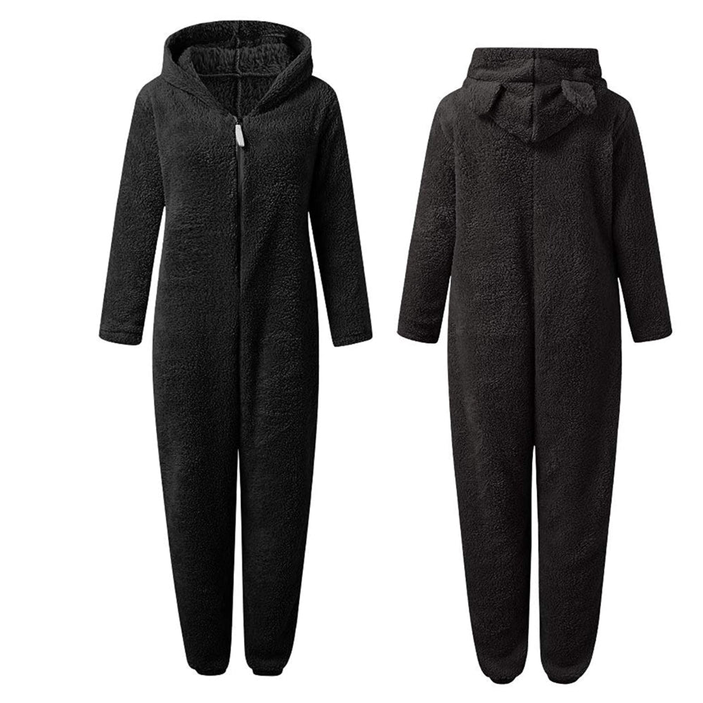 Stilren och mysig dam jumpsuit med huva, perfekt för hemmakläder under hösten och vintern.