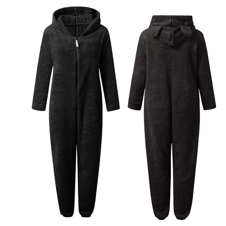 Stilren och mysig dam jumpsuit med huva, perfekt för hemmakläder under hösten och vintern.