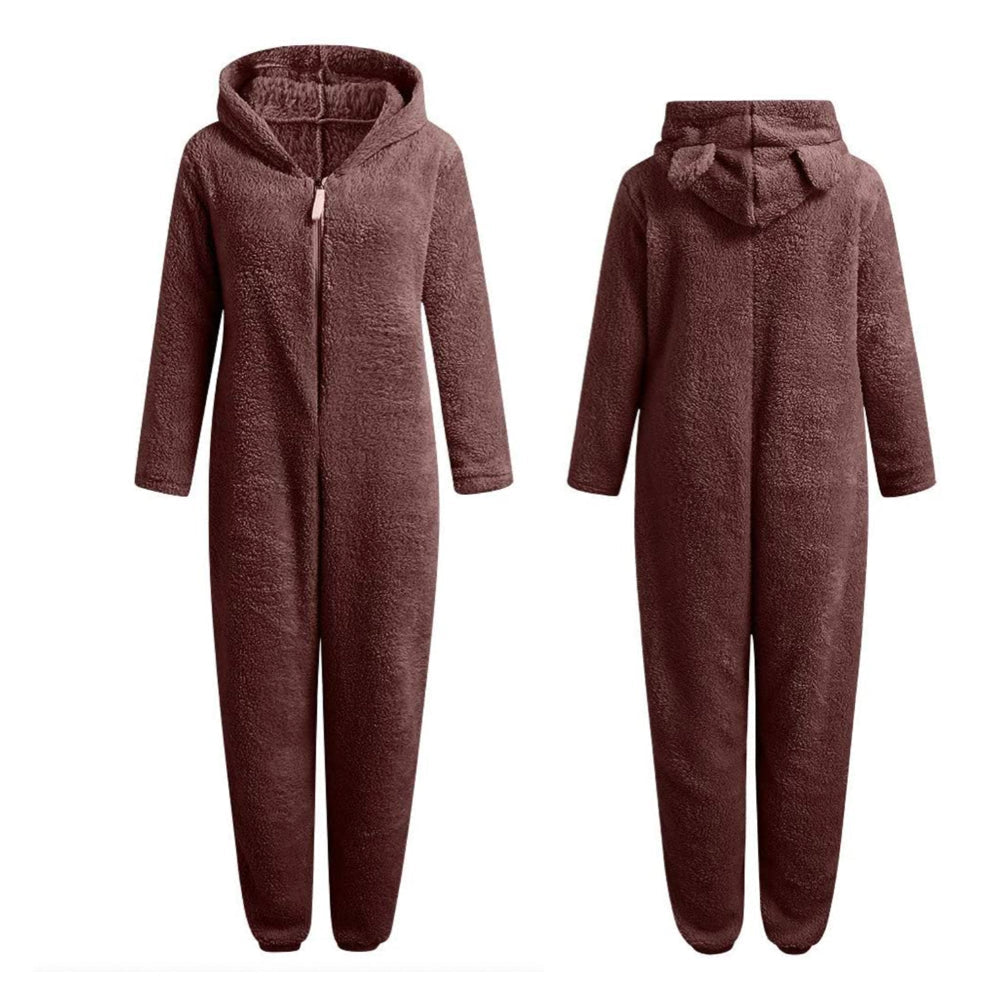Premium dams onesie jumpsuit med huva och fickor. Mysig hemmakläder för relax och komfort.