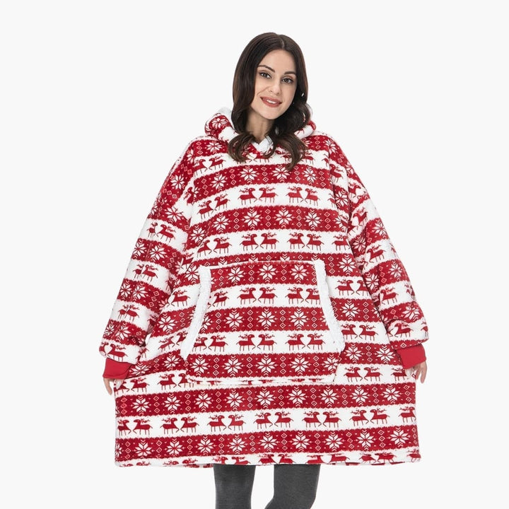 Vit filt hoodie med stor huva och ficka, en one size unisex modell för ultimat avkoppling hemma.