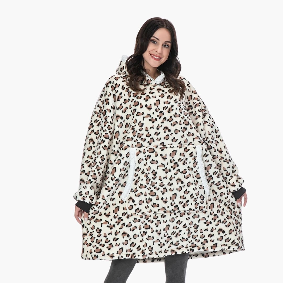 Hemmamys i fokus: Unisex filt hoodie med stor huva och känguruficka, för ultimativ komfort.