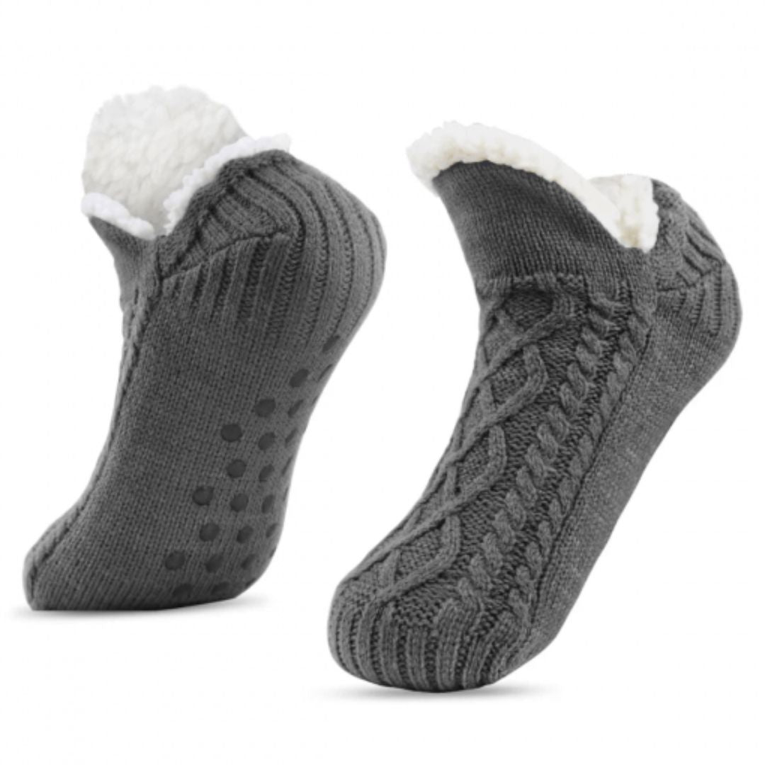 Mysiga toffelsockor i varm fleece med halkskydd för hemmabruk. Perfekta för vintern.
