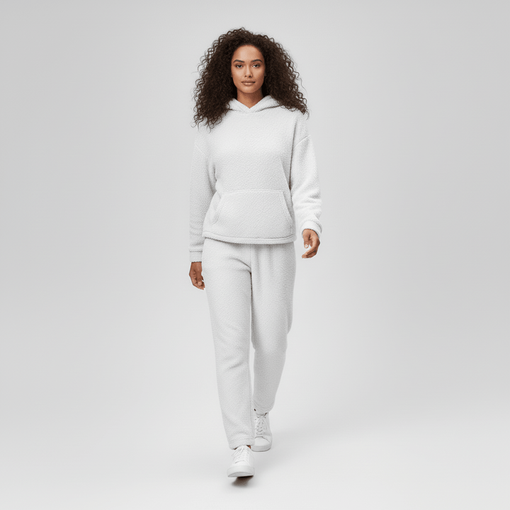 Skye dam loungewear-set: hoodie med dragsko & elastiska byxor för optimal komfort.