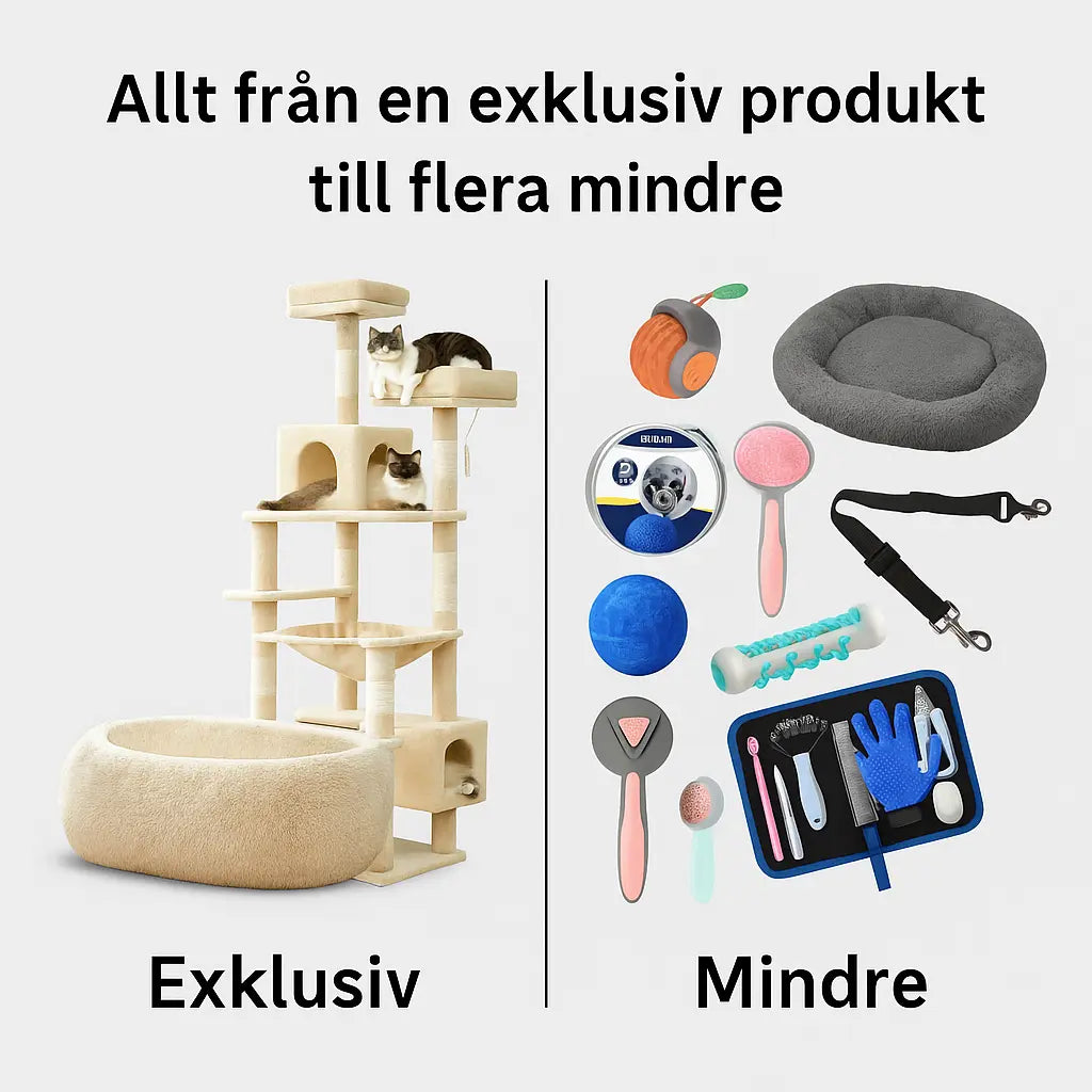 Glädjefylld Mystery Box för hund. Innehåller roliga hundprodukter, leksaker, godis & djurvård som överraskning.