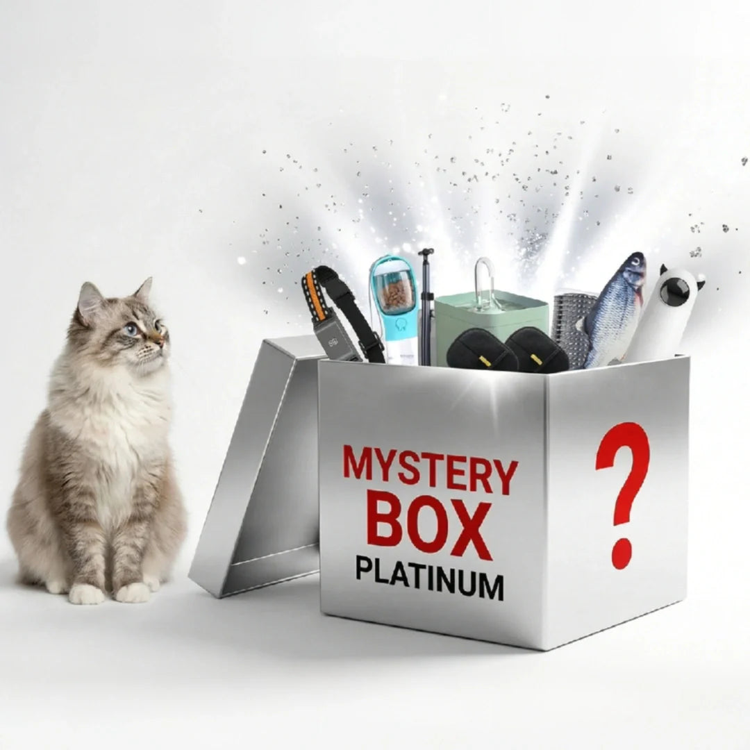Premium Mystery Box för husdjur. Innehåller praktiska djurtillbehör, djurvårdsprodukter & unika överraskningar för hund/katt.
