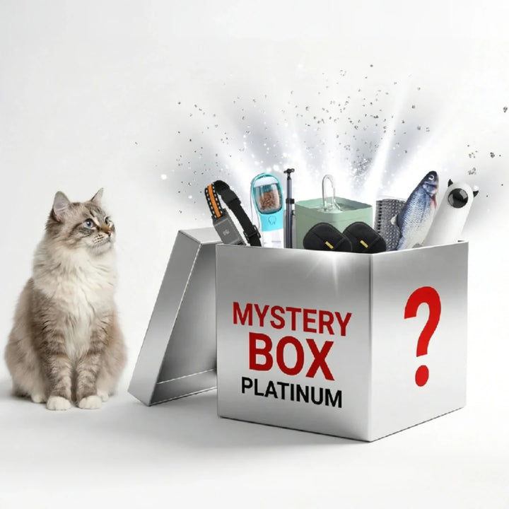 Premium Mystery Box för husdjur. Innehåller praktiska djurtillbehör, djurvårdsprodukter & unika överraskningar för hund/katt.