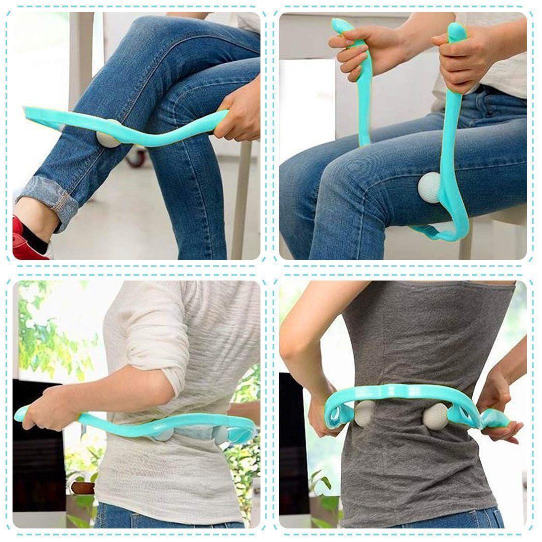 "Nackmassage med massagebollar för smärtlindring, ergonomisk design, blå färg, främjar avslappning och blodcirkulation."