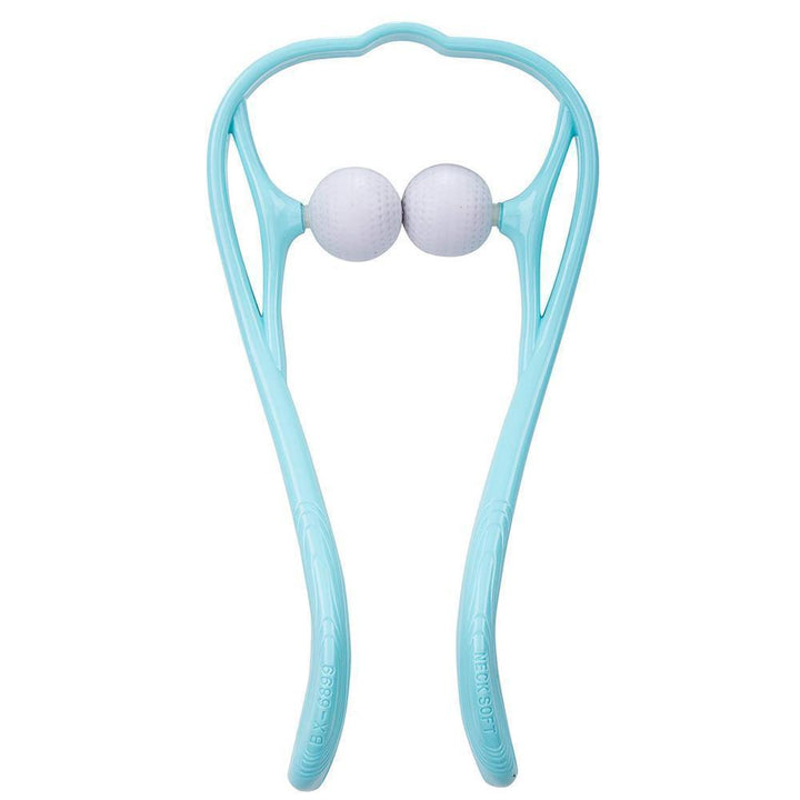 "Nackmassage med massagebollar för smärtlindring, ergonomisk design, blå färg, främjar avslappning och blodcirkulation."